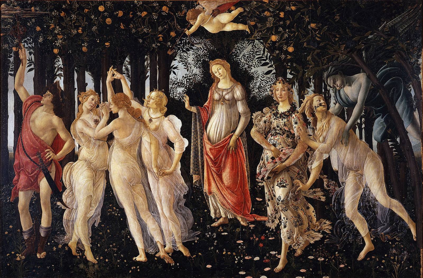 Primavera by Sandro Botticelli, c. 1480, Uffizi Gallery.